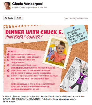 chuck e cheese Pinterest campaign
